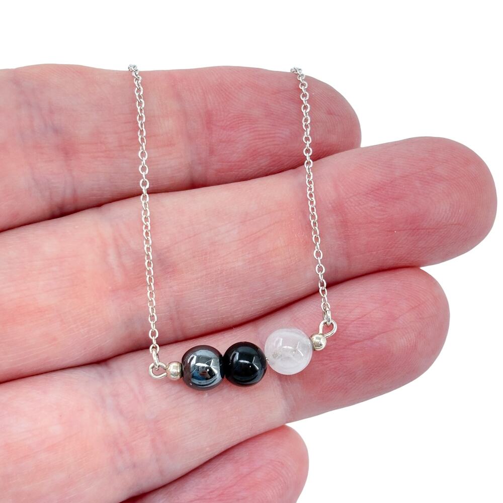 Vintage Sterling Silver 925 Hematite Onyx Quartz Necklace 18"